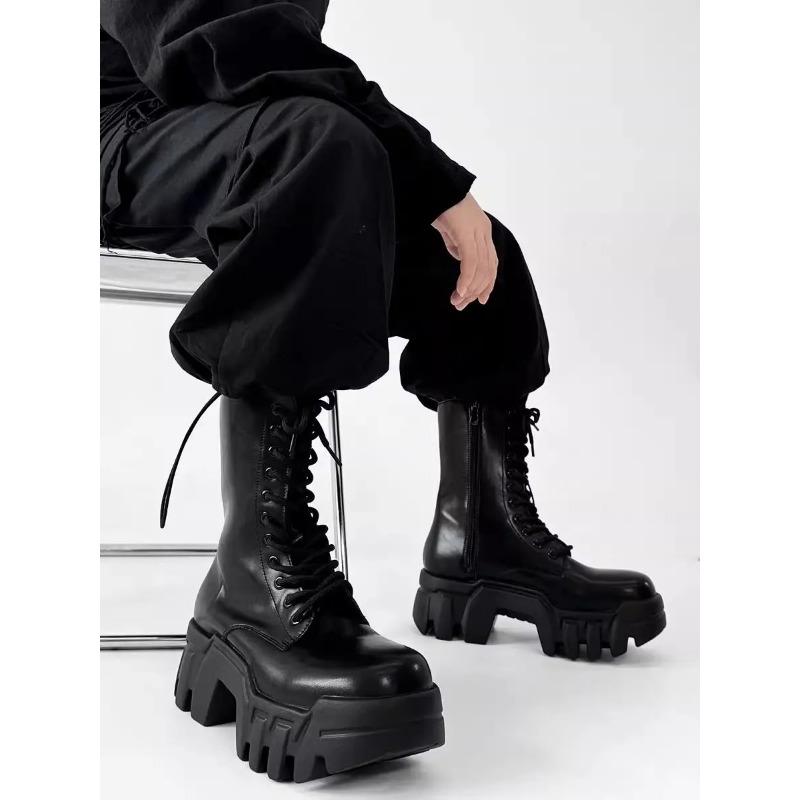 Мода 2025 Высокие Топ Мужские и Женские Платформенные Танк Длинные Трубы Прилив Большая Голова Внутреннее Увеличение Роста Локомотив Бульдозер Ботинки