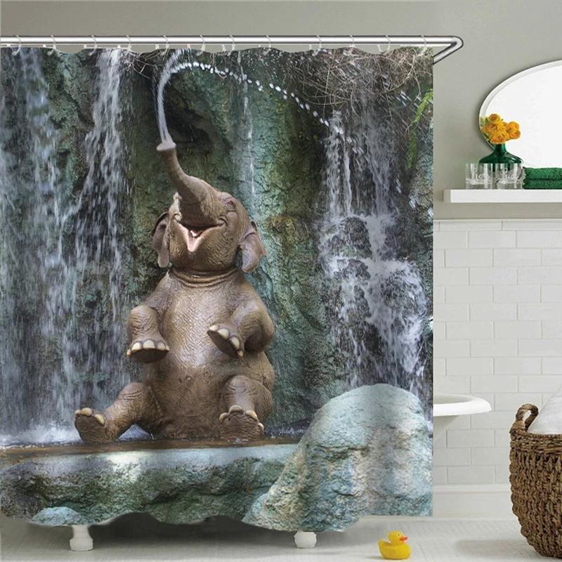 Животные напечатаны лев, тигр, кошка, Слон, 3d Занавески для ванной Водонепроницаемая полиэстеровая ткань Моющаяся занавеска для душа для ванной с крючком