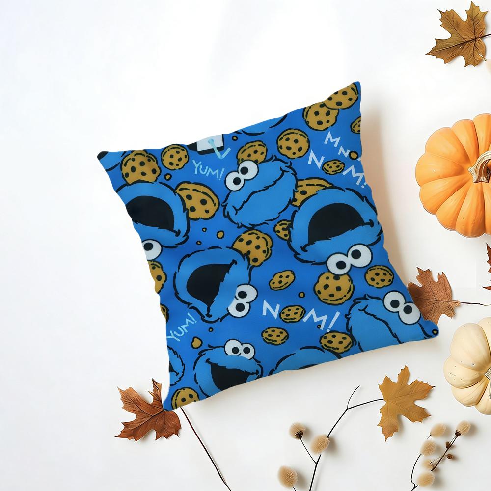CCookie Monster Cushion Cover Washable Linen Pillowcase Soft  for Daily Sofa Bed Home Room Decor