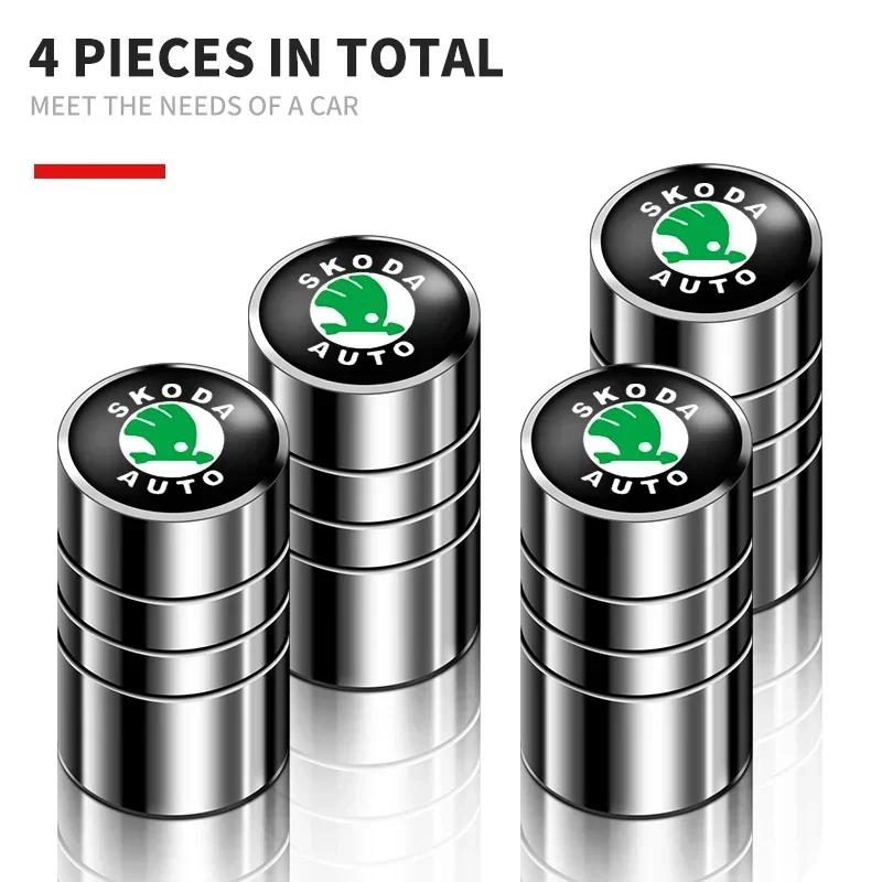 4pcs Car Tire Valve Cap Round Air Dustproof Cover For Skoda Fabia Superb Yeti Octavia Rapid Kodiaq Mk3 A4 A6 A7 2 3 A5 Kamiq vln422