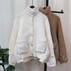 Autumn and Winter Splicing Cotton Clothes Knitted Cardigan Women's Loose Lazy Wind Sweater Jacket Lazy Commuting
