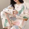 2Pcs/Set O-Neck Long Sleeve Mid-Rise Elastic Waistband Loose Pajamas Set Girls Cartoon Print Pullover Blouse Long Pants Set