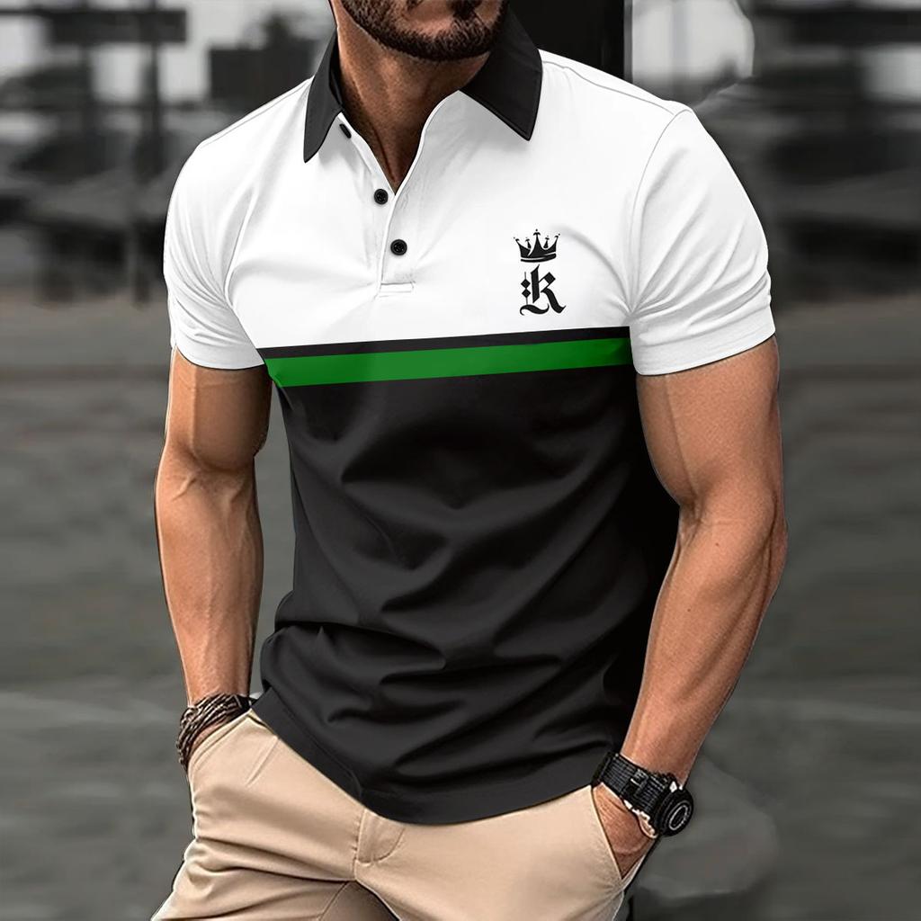 Printed Short Sleeved Shirt Men's Casual Lapel Polo Shirt