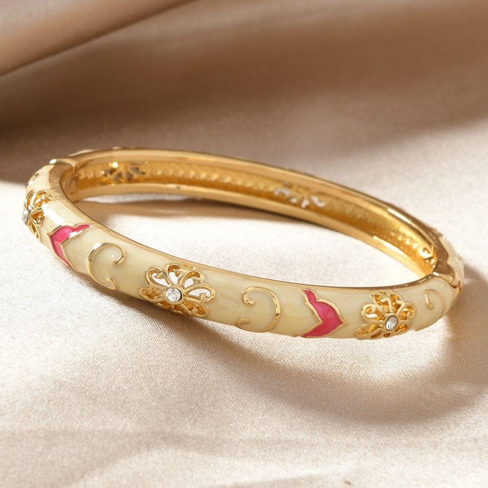 Chinese Style Vintage Cloisonne Bangle Enamel Women's Hand Bracelet Hollow Out Flower Bangle Girls