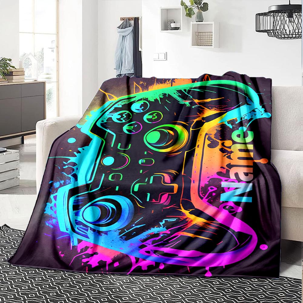 Custom Name Game Controller Theme Printed Blanket - Perfect for Couch, Bed, Travel & Outdoor Use | Machine Washable, Cozy & Durable.