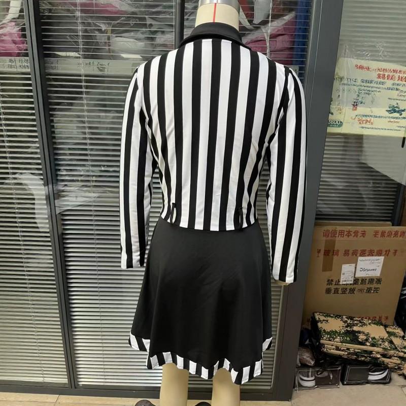 Sexy Womens Referee Costume Striped Jumpsuit Cheerleading Cosplay Party S-3XL