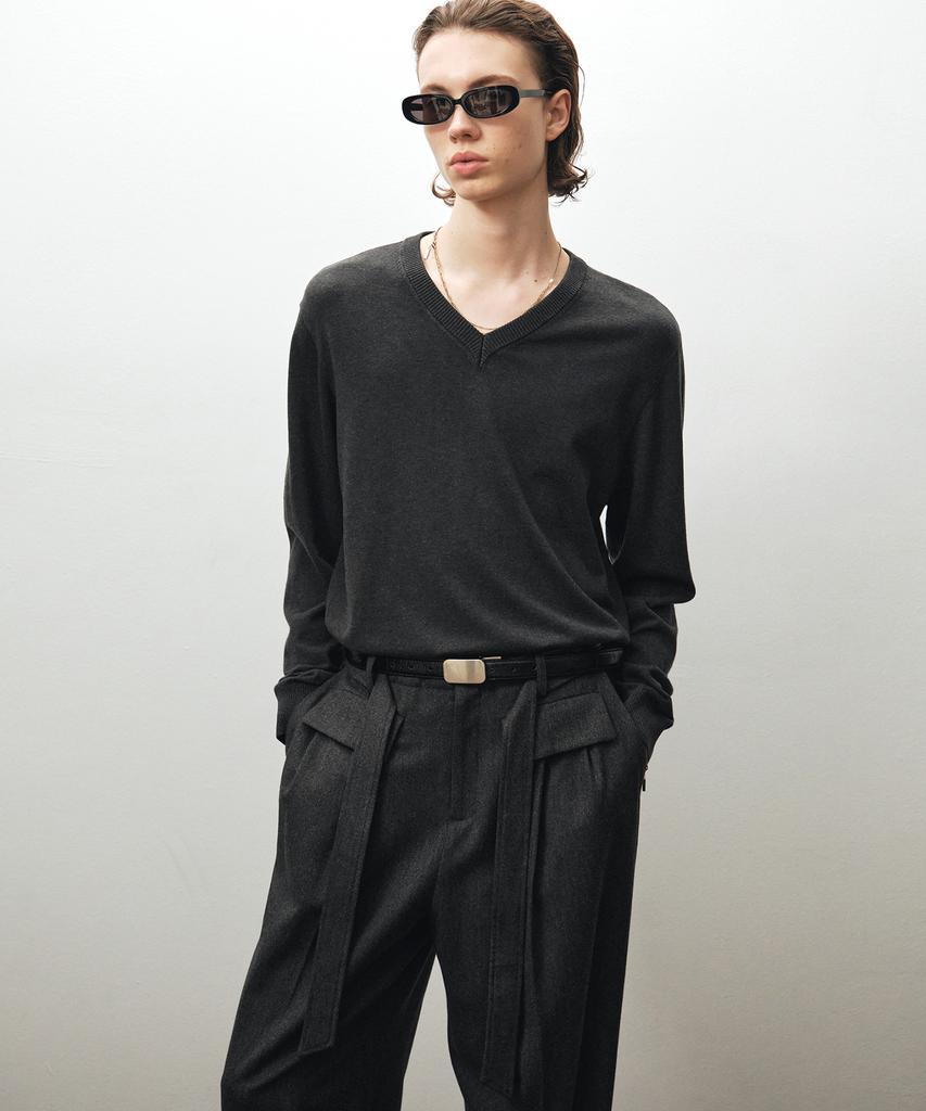 NOIRER Silky V-Neck Knit (Dark Gray)