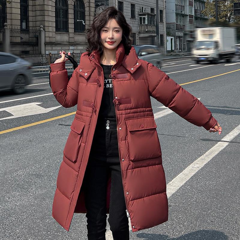 Fashion hooded cotton-padded clothes women's medium and long large size new thickened over the knee winter loose cotton-padded jacket jacket