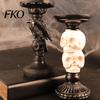 Gothic Candle Holder Halloween Candlestick Decoration, Raven Skull Holder, Three Dimensional Decor Spooky Taper Stand for Tabletop Home Matte Black