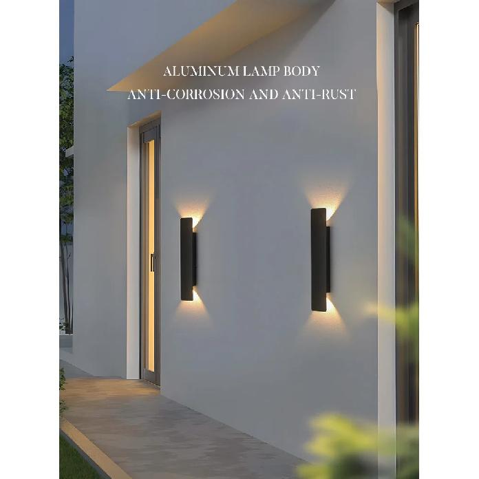 Outdoor Waterproof Wall Lamps Strip Aluminum Wall Lights 18W LED Black Wall Lamp Bedroom Exterior Outdoor Lighting Fixtures