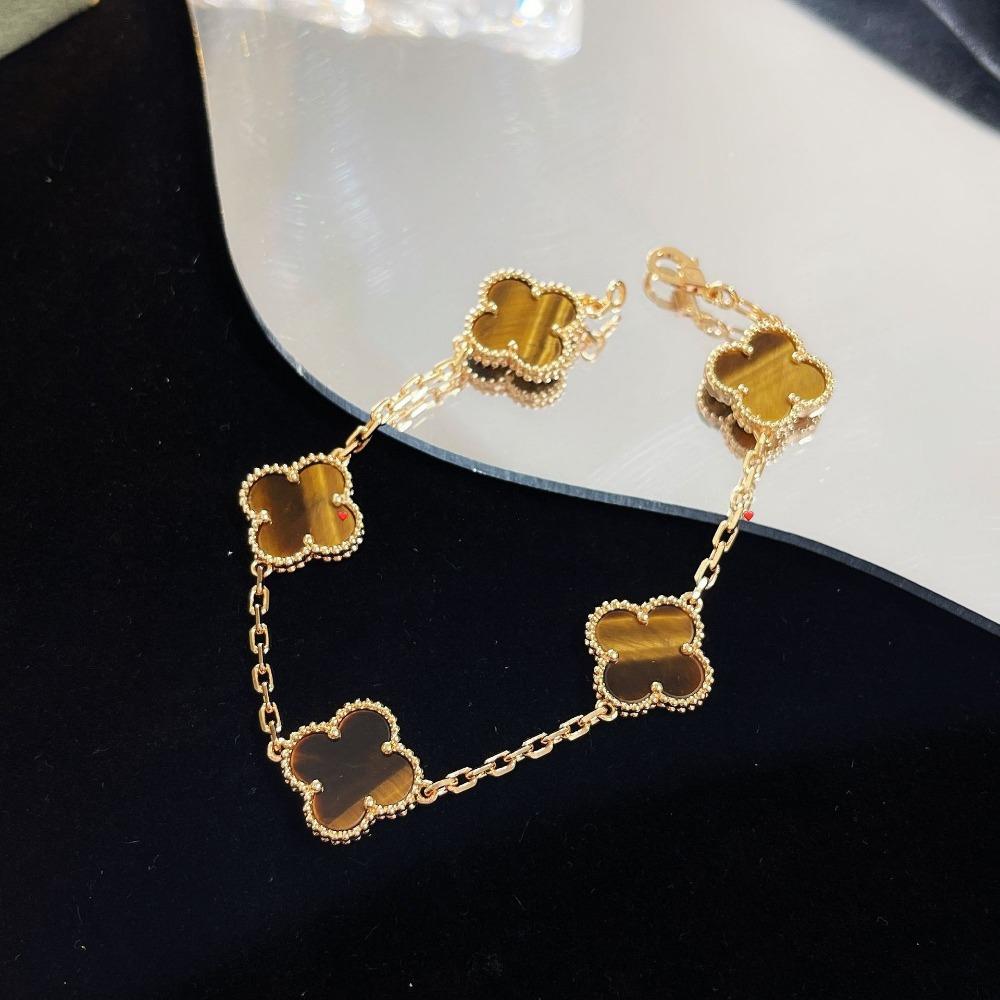 Браслет «Четырехлистный клевер» с пятью цветками, версия High, натуральный фиолетовый халцедон, лазерная CNC-резьба, 18 карат, не тускнеющий, женский браслет