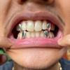 Gold Electroplated Hip Hop Vampire Fang Grillz for Men and Women - Halloween Accessories