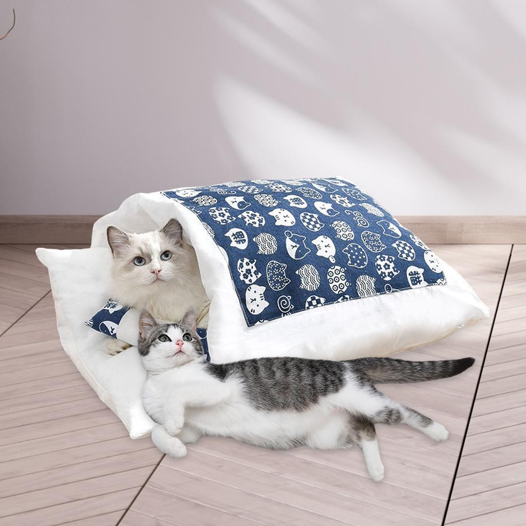 Японская кровать для домашних животных, теплый спальный мешок для кошек, пещера для глубокого сна, зимний съемный домик для домашних животных, кровать для кошек, собак, гнездо, подушка с подушкой