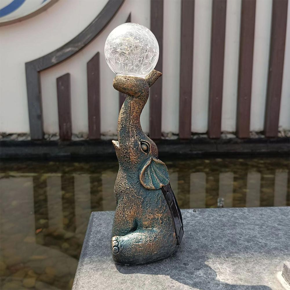 Elephant Statues with Glass Ball Garden Sculpture with LED Light Crafted Elephant Lamp Outdoor Statue Unique Housewarming Gifts
