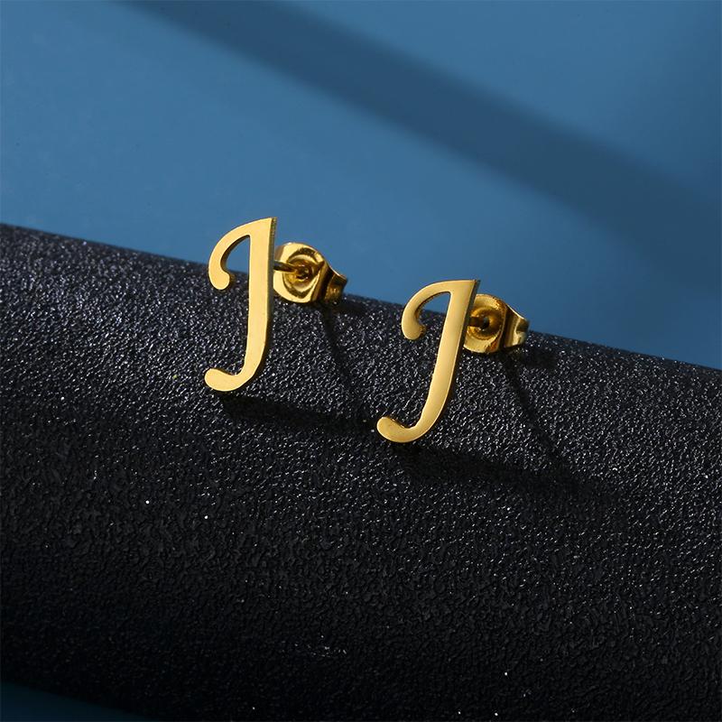 Ins Нержавеющая сталь Lucky AZ 26 Серьги с буквами алфавита Водонепроницаемые золотые серьги-гвоздики Ювелирные изделия Подарочные