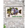 Металлическая табличка Born to Fish 20x30см, Подарок для рыбака, Настенный декор