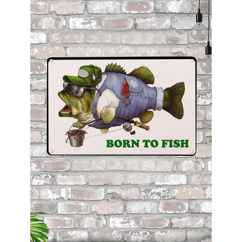 Металлическая табличка Born to Fish 20x30см, Подарок для рыбака, Настенный декор