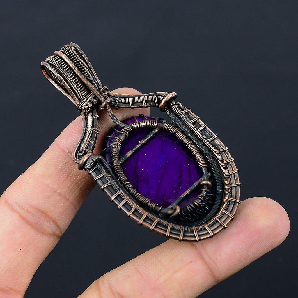 Красивое Древо Жизни Фиолетовый Флэш-Лабрадорит Драгоценный Камень Чистая Медная Проволока Обернутая Подвеска Ручной Работы Ювелирные Изделия