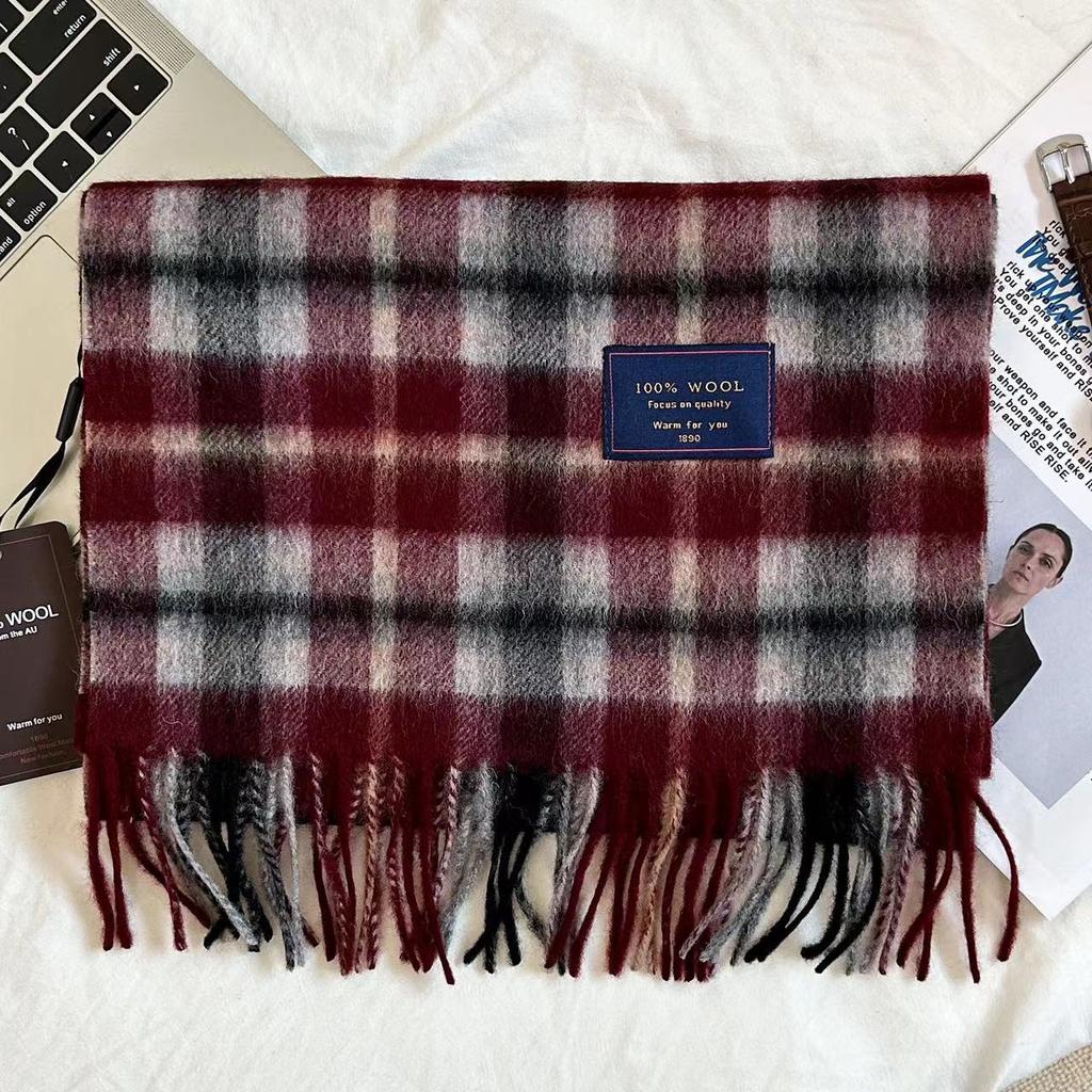 Men Scarf 100% Wool Plaid Warm Soft Muffler Female Winter Autumn Couple Cashmere Windproof Stripe Tassel Shawl Male Thick Scarf