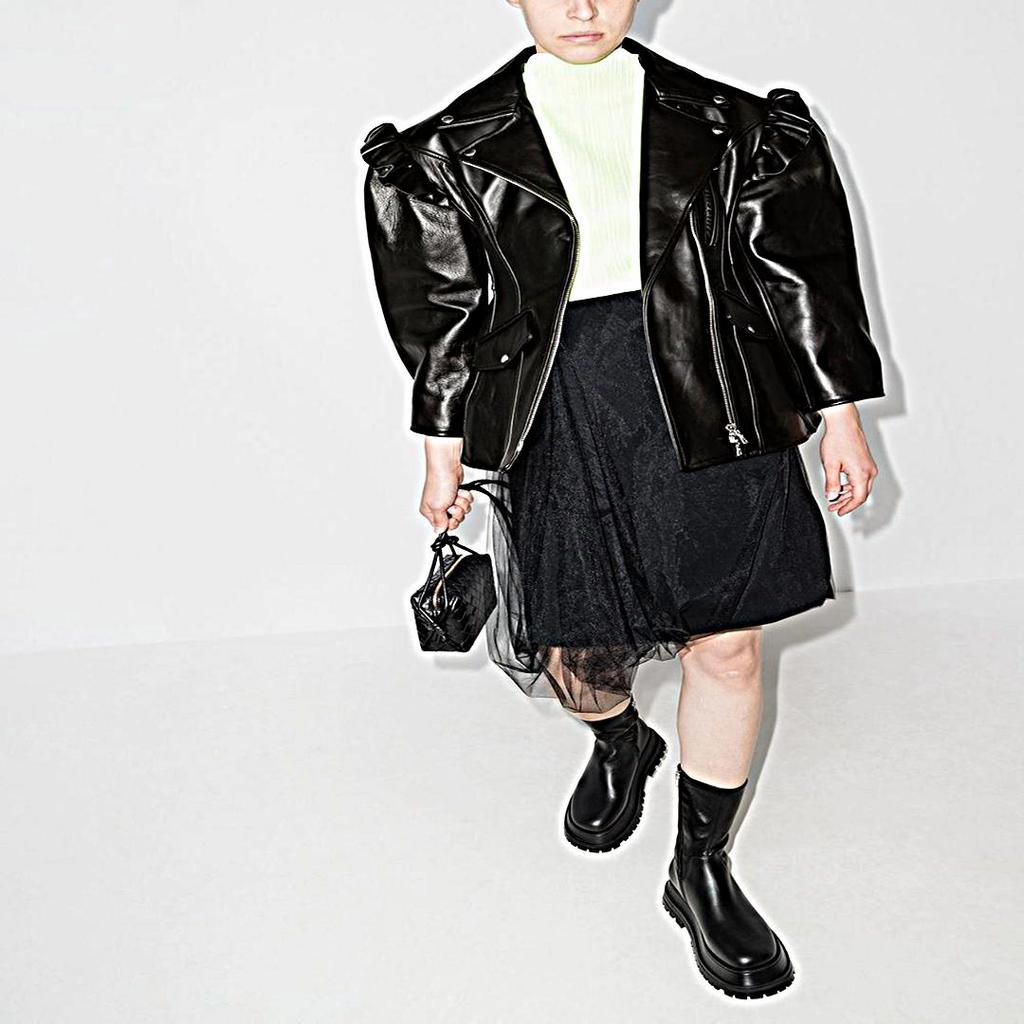 NOORA Женская натуральная черная кожа ягненка, стиль с оборками, косуха, ПУХОВЫЕ РУКАВА, новый стиль, куртка для свидания в кафе, подарок для девочек