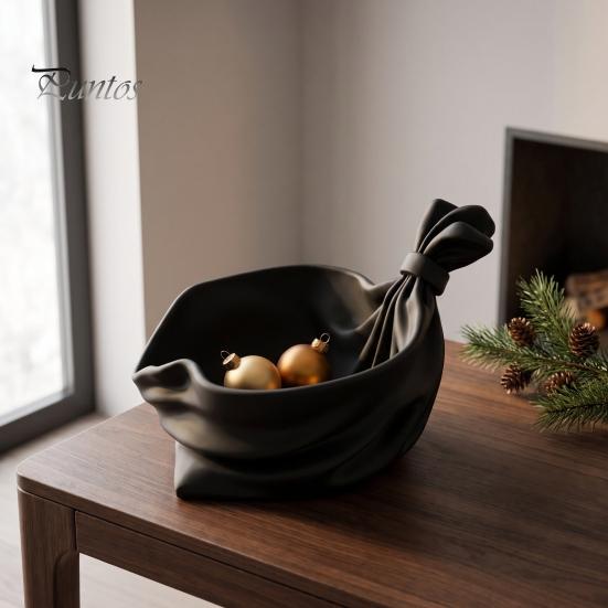 Colorful Holiday Decoration 3D Printed Gift Bag Shaped Storage Tray, Pleated Catchall Bowl for Candy, Versatile Desk Accessory Festive Table