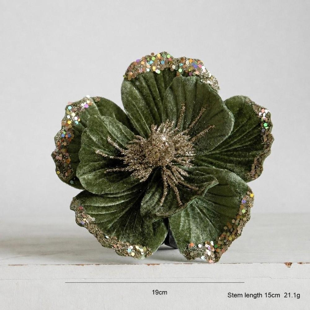 19cm Size Artificial Poinsettia Flowers Glitter Finish Glitter Christmas Flowers  Xmas Decorations