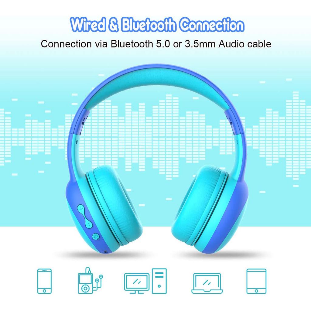 Детские наушники Bluetooth с микрофоном, детские беспроводные гарнитуры с защитой органов слуха с ограничением громкости 85 дБ, стереонаушники-вкладыши