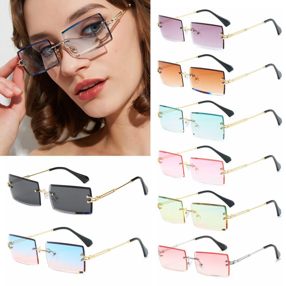 2020 Trendy UV400 Rimless Square Sunglasses Rectangle Sun Glasses Shades Fashion Sunglasses