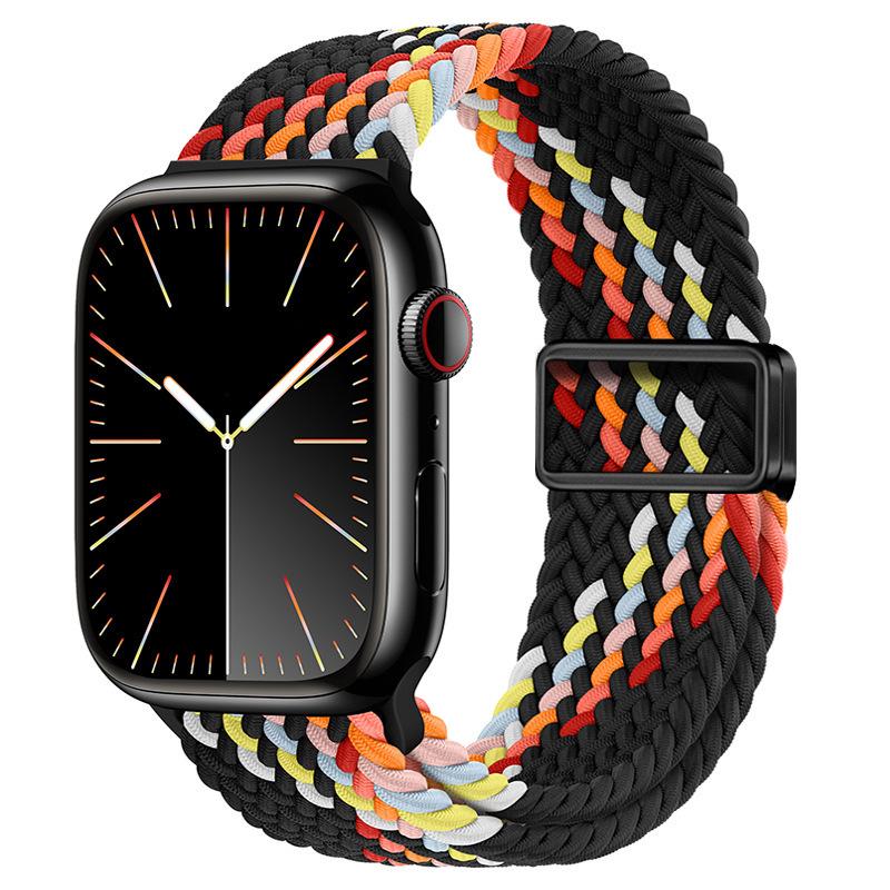Совместимо с Apple Watch S10, iWatch 11, Xiaomi 9, Huawei; Нейлоновый ремешок с магнитной пряжкой "Радуга".