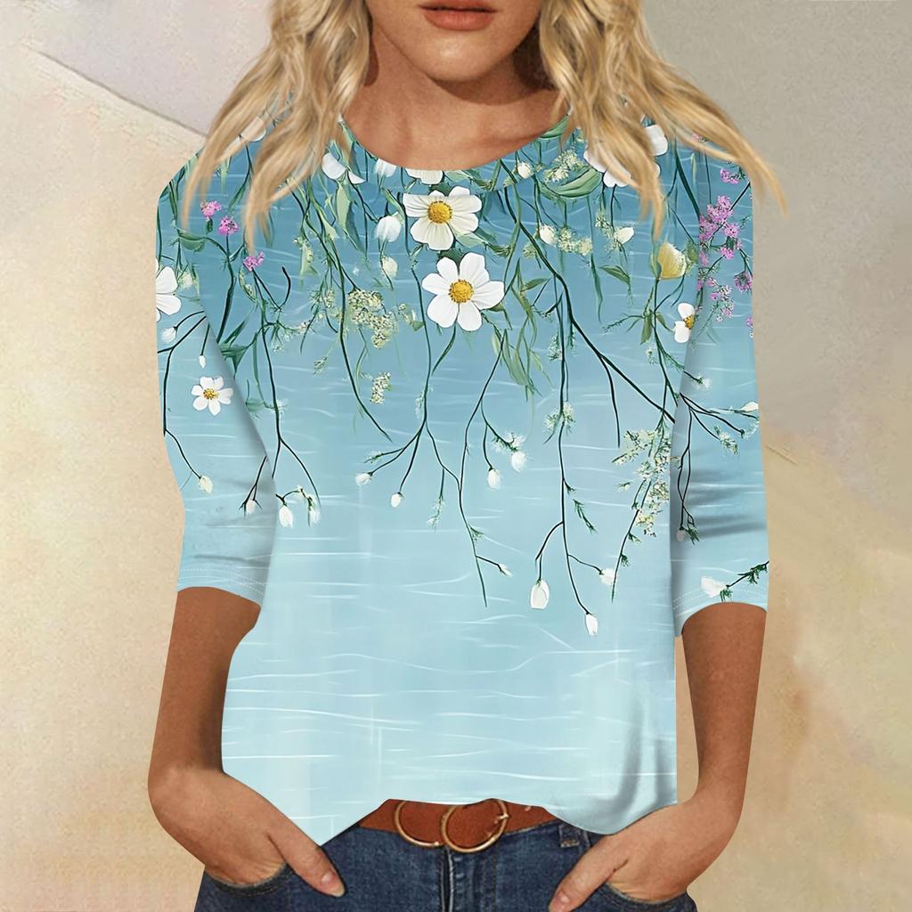 Женский модный повседневный пуловер с воротником три четверти и принтом