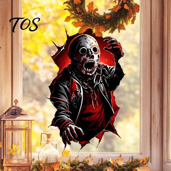 Zombie Ghost Window Stickers Horror Wall Decal, PVC Tearing Halloween Clings for Self Adhesive Murals Glass, Waterproof Removable Sticker Party