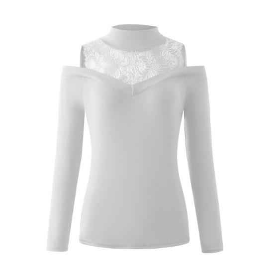 Модный женский пуловер с кружевной лоскутной рубашкой с открытыми плечами и длинными рукавами