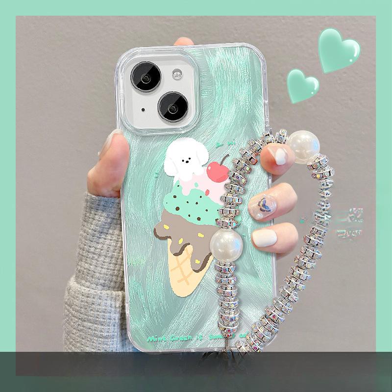 Подходит для чехла для мобильного телефона Apple 15 Летний Iphone14 Милый Мороженое Животное Подставка Цепочка 13 Перо Пряжа 12 Женщины