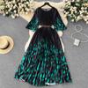 Summer Beach Leopard Print Miyake Oversized Dress Women Clothing Flare Sleeve Belt Big Swing Pleated Loose Long Robe