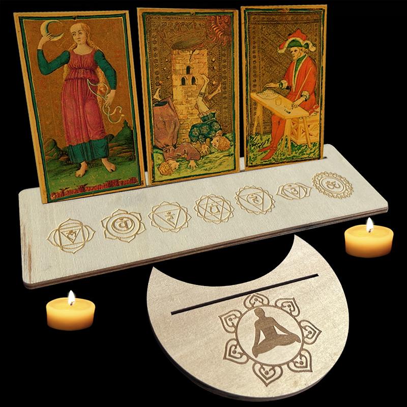 Decor A Set Altar Stand Wood Display Moon Shape Rectangle Card Wooden Stand for Tarot