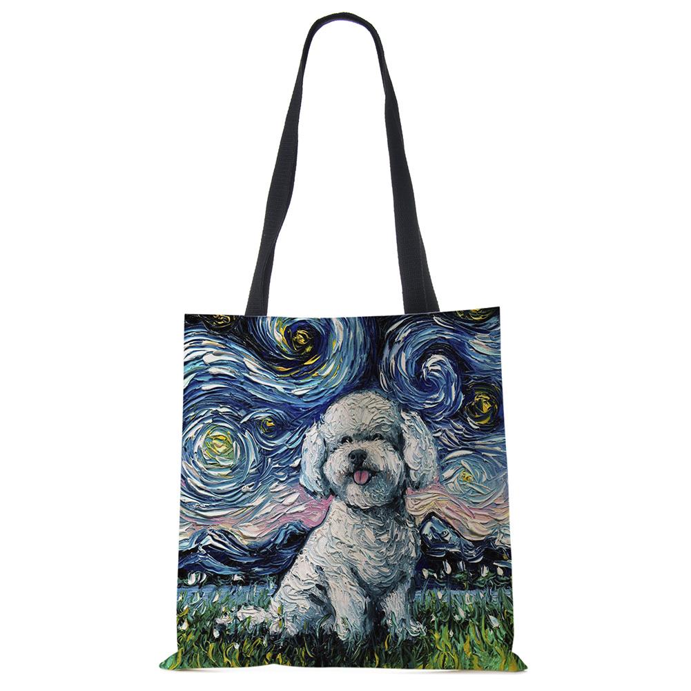 Звездное небо Животное Собака Принт Сумка-тоут Сумка через плечо Женская Большая Повседневная Сумка для покупок Дамская Ручная сумка для покупок На открытом воздухе CLE