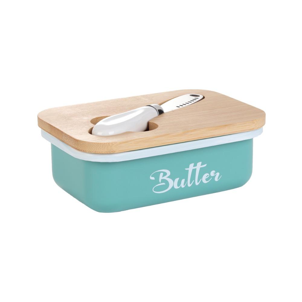 Practical Airtight Butter Dish Rectangular With Spatula Butter Storage Container Bamboo Cover Iron Butter Keeper Bread