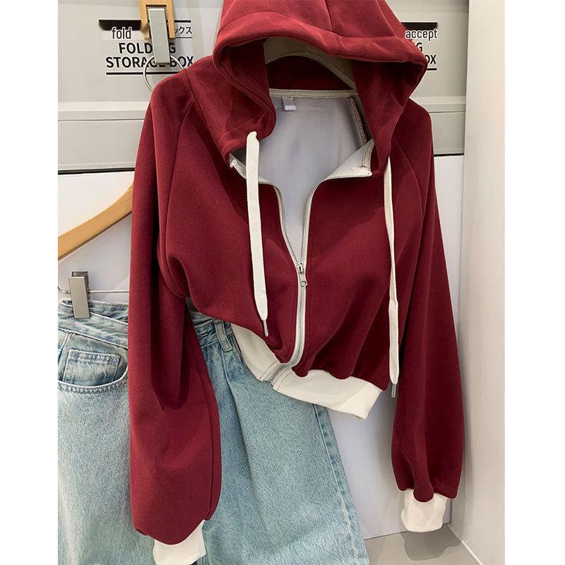 Женская американская красная толстовка с молнией, облегающего кроя - издание Весна 2025.