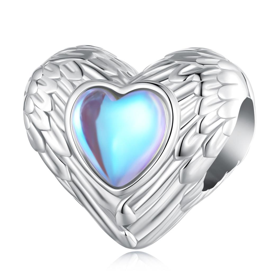 WOSTU 925 Silver Moonstone Charms Heart Beads Astronaut Moon Pendant Fit Bracelet DIY Necklace Jewelry Making