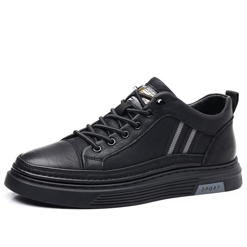 Men's Autumn Leather Shoes Trendy Soft-soled Men's Casual Shoes Winter Velvet Cotton Shoes Black Sports Versatile Board Shoes