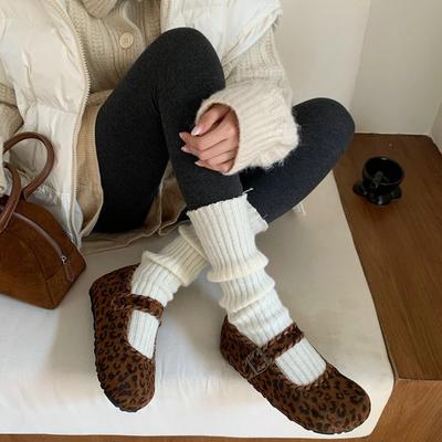 Осень-зима 2025 новые бархатные туфли Мэри Джейн с круглым носком на скрытой платформе, французский нишевый леопардовый принт, одинарные туфли