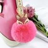 Cute Mini Fox Pendant Keychains For Women Girls Fluffy Fur Key Ring Chains Pompom Ball Rhinestone Car Keyring Holder Charm Bag