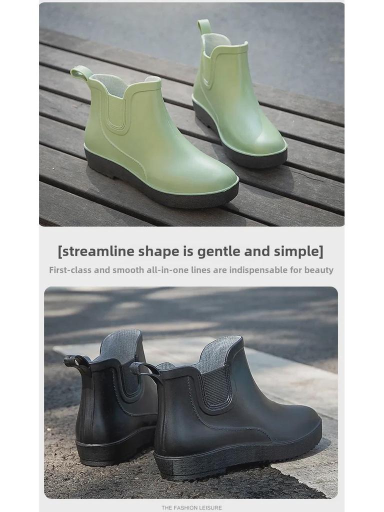 Женские водонепроницаемые нескользящие модные резиновые сапоги - короткая трубка, толстая подошва, идеально подходят для активного отдыха, например, рыбалки и мытья автомобиля