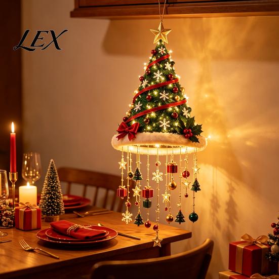 Decorative Holiday Lights Lighted Christmas Ceiling Hanging Decor, Pre-Lit Tree Bell Pendant with Winter Seasonal Landscaping Warm LED, Porch Doorway