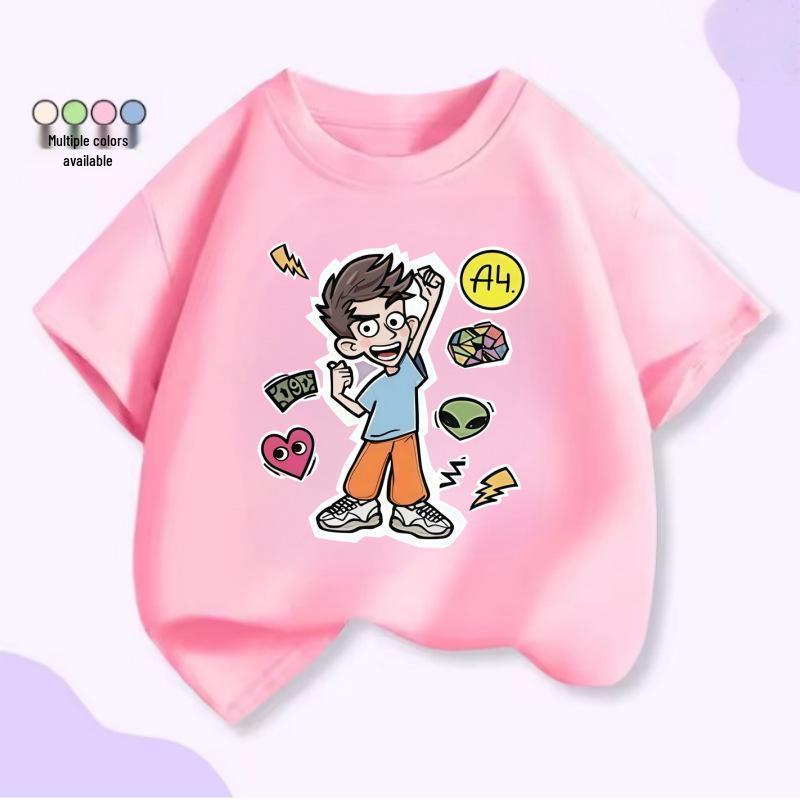 OZON Kids 2026 Хлопковая футболка с европейским и американским мультяшным принтом - Короткий рукав