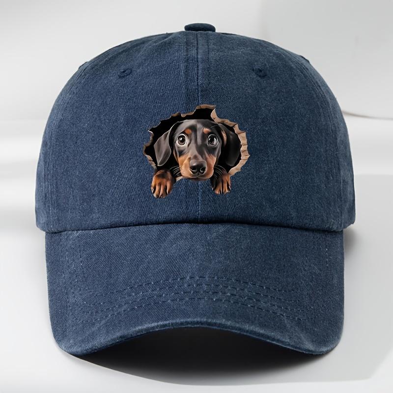 Retro washed baseball cap with playful dog pattern featuring a see through hole design  breathable casual outdoor sports sun hat
