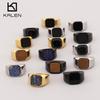 Dominant Retro Amber and Black Agate Stainless Steel Men's Ring