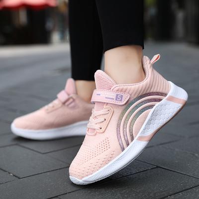 Обувь Four Seasons для девочек. Детские легкие кроссовки Flyknit для учащихся начальной школы. Повседневная обувь для бега с мягкой подошвой на липучке.