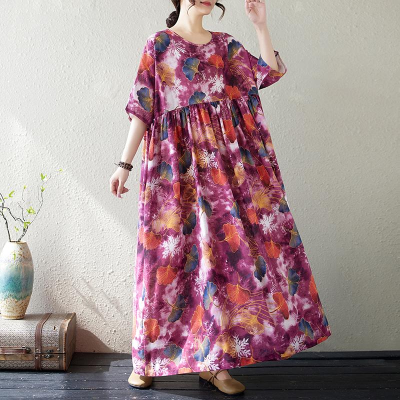DIMANAF Женское 2025 Новое Летнее Повседневное Платье Большого Размера Базовое Свободное Длинное Платье Макси С Принтом Винтаж