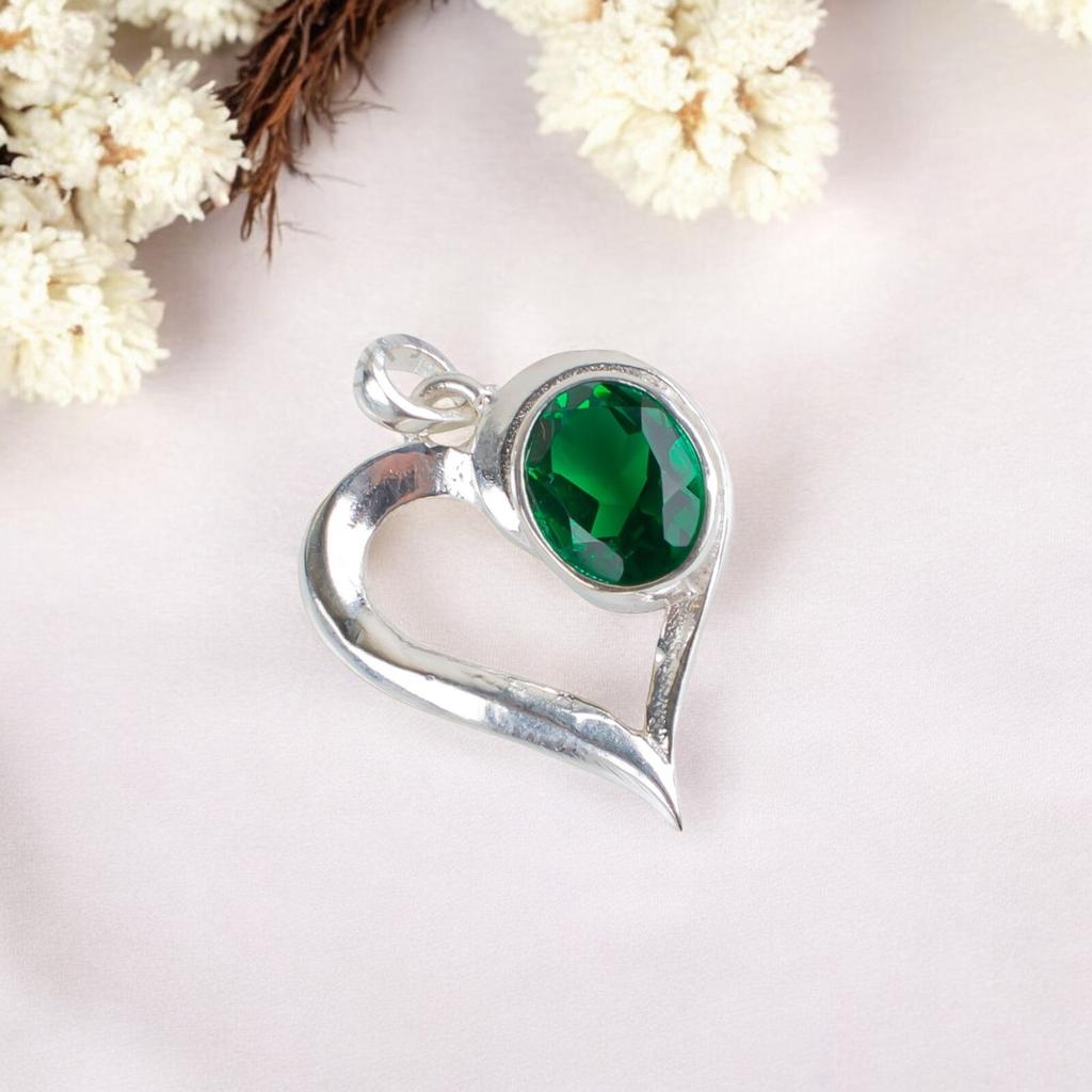 Хромовый диопсид драгоценный камень 925 стерлинговое серебро ювелирные изделия ручной работы подвеска в форме сердца CP-5-1
